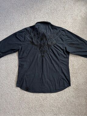 Y2K Artful Dodger Black Embroidered Tactical Shirt 2XL Hip Hop